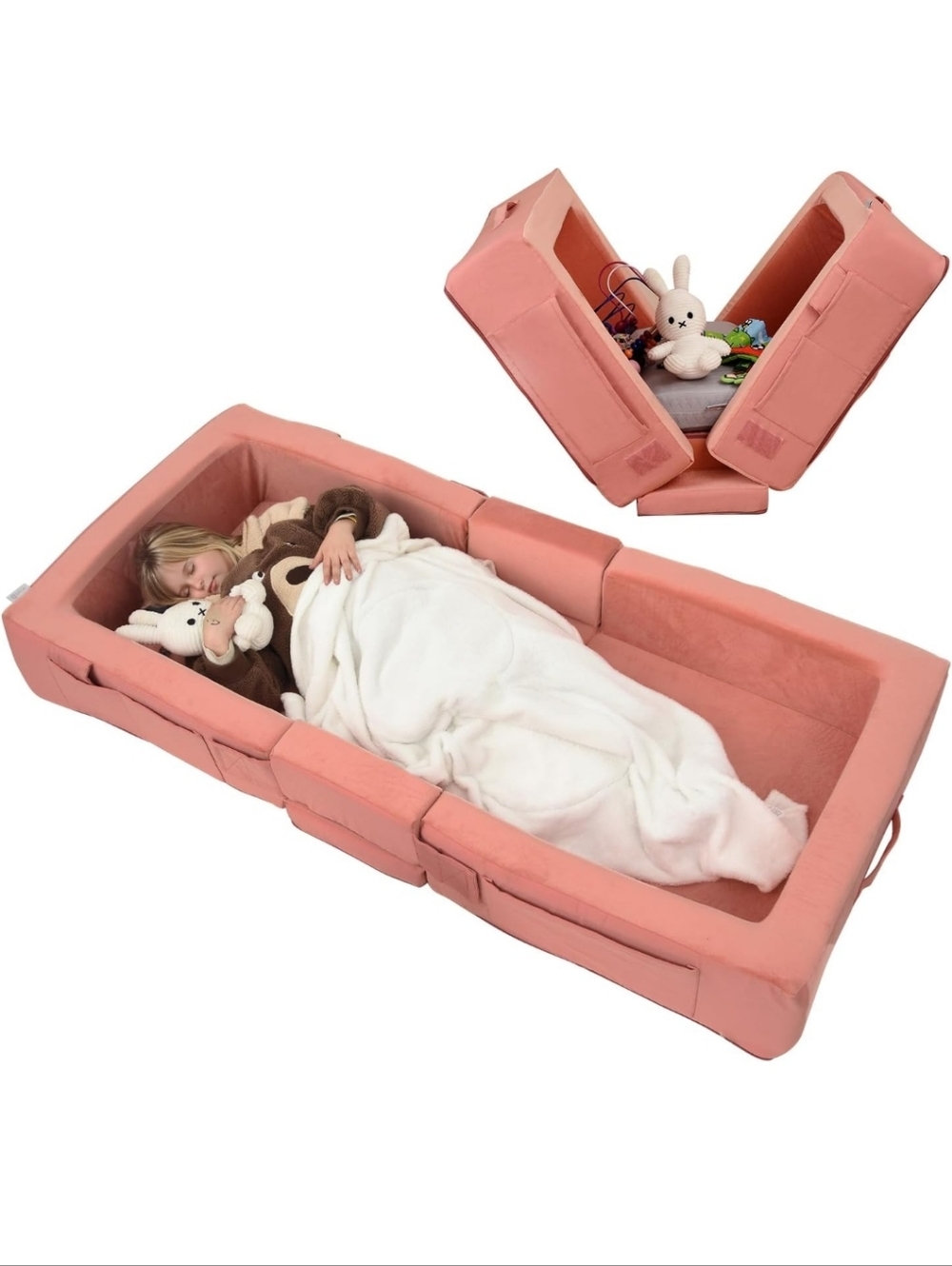 Toddler Travel Bed – Portable Foldable Soft Foam Floor Bed for Kids 1–4yr